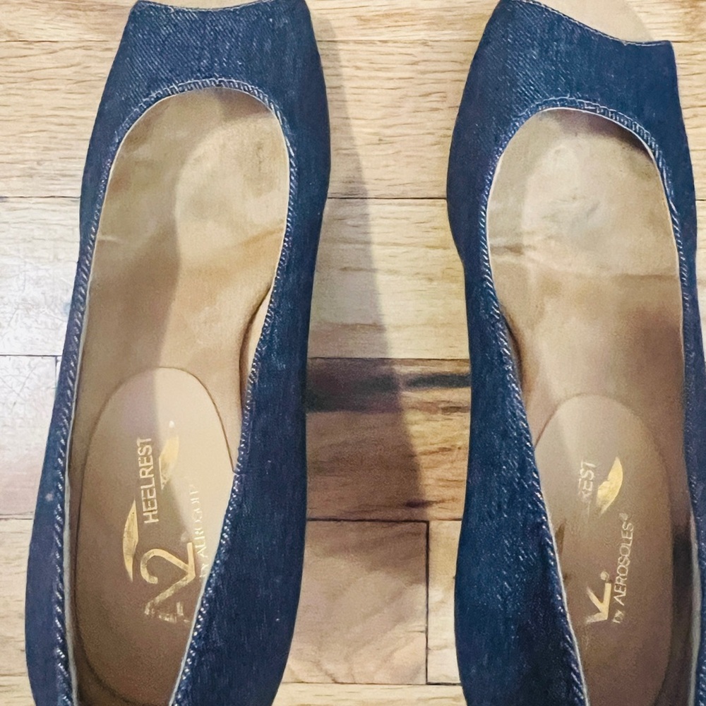 AEROSOLES Women's Denim Peep Toe Wedge